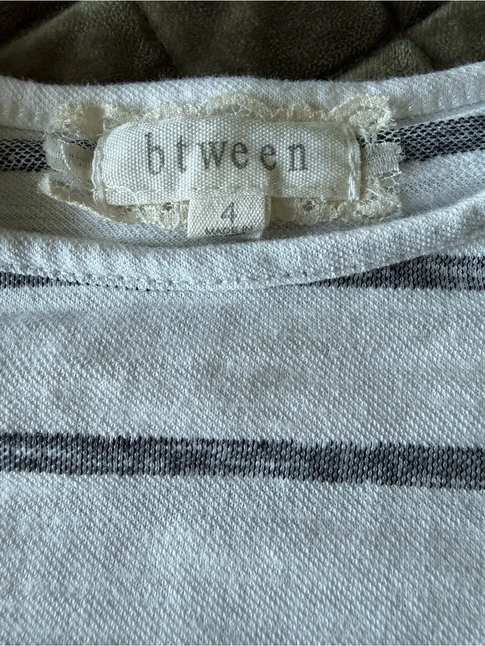 btween White Top with Gray Stripes
